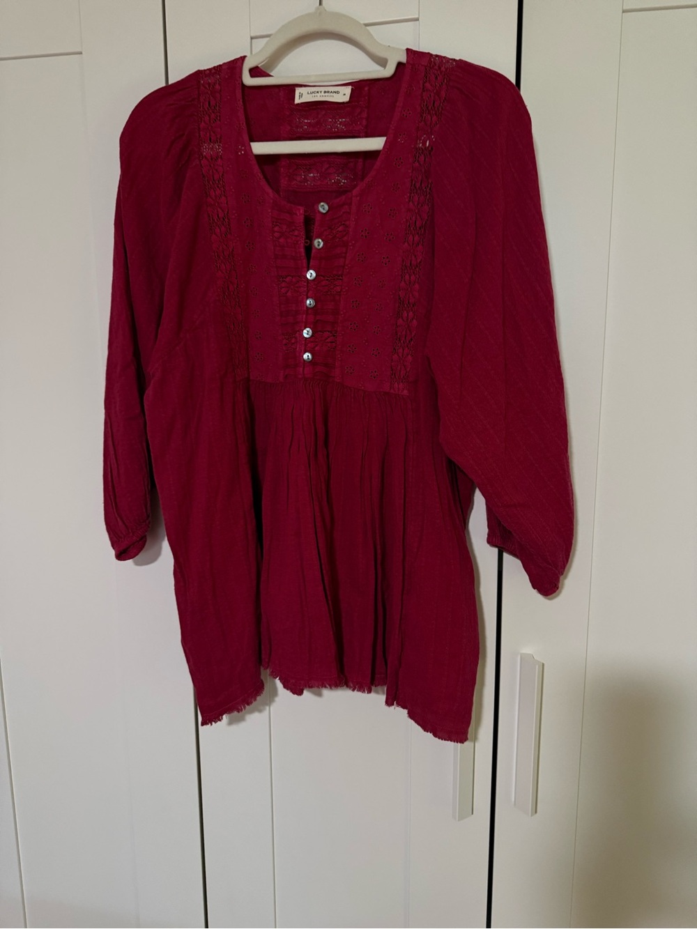 Lucky Brand Deep Pink Gauze Peasant Blouse